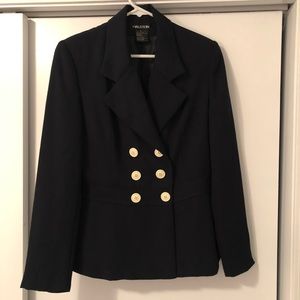 Navy double breasted Halston blazer.